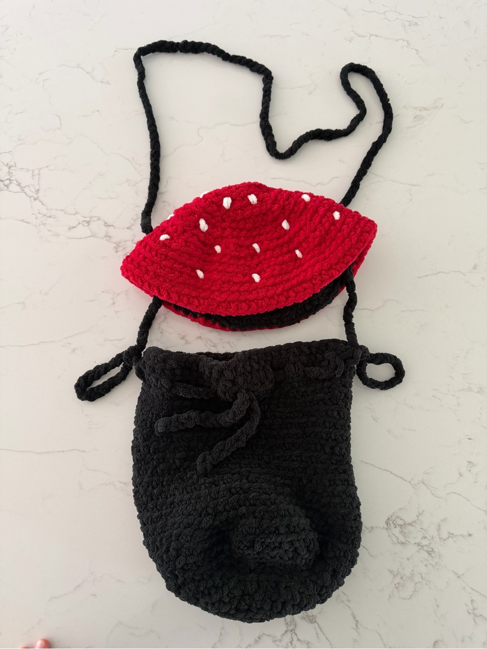 Kids Crochet Strawberry Crossbody Bag - Black & Red